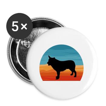 Australischer Cattle Hund Liebe Silhouette Retro Sonnenuntergang - Buttons groß 56 mm (5er Pack) - Weiß - Vorne