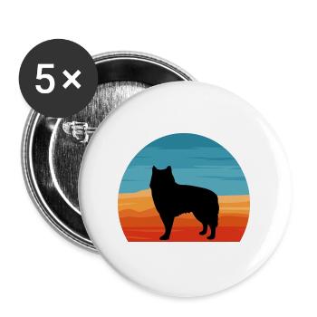 Alaskan Malamute Hundeliebhaber Silhouette Retro Sonnenuntergang - Buttons groß 56 mm (5er Pack) - Weiß - Vorne