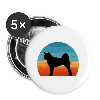 Hokkaido Ken Hundeliebhaber Silhouette Vintage Sonnenuntergang - Buttons groß 56 mm (5er Pack) - Weiß - Vorne