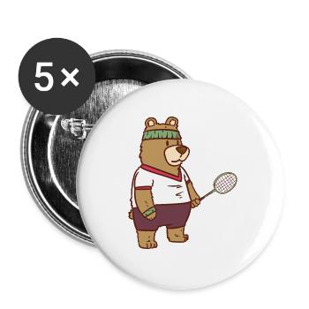 Sportlicher Speedminton Bärensportler - Buttons groß 56 mm (5er Pack) - Weiß - Vorne