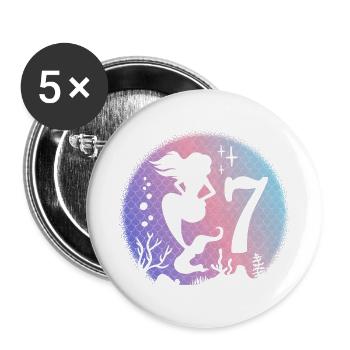 Geburtstag Mädchen 7 Jahre alt Meerjungfrau Nixe - Buttons groß 56 mm (5er Pack) - Weiß - Vorne
