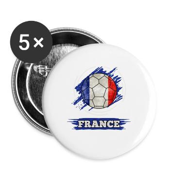 France Fußball - Ball in Frankreich Farben - Buttons groß 56 mm (5er Pack) - Weiß - Vorne