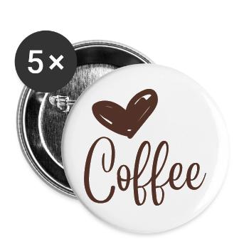 Kaffeeliebe in Kalligrafie-Print - Buttons groß 56 mm (5er Pack) - Weiß - Vorne