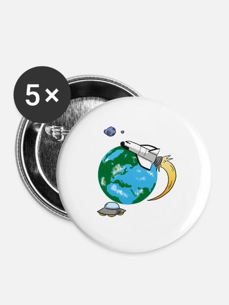 Fliegende Rakete - Buttons groß 56 mm (5er Pack) - Weiß