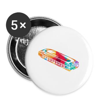 Kehliger Mundharmonika Bluesabend - Buttons groß 56 mm (5er Pack) - Weiß - Vorne