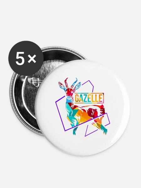 Federleichte Gazelle Afrikasafari - Buttons groß 56 mm (5er Pack) - Weiß