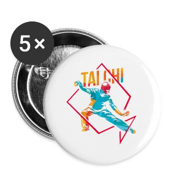 Fokussierte Tai Chi Meisterin - Buttons groß 56 mm (5er Pack) - Weiß - Vorne