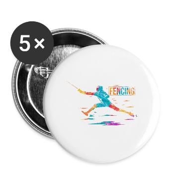 Blitzschneller Fechter Florettduell - Buttons groß 56 mm (5er Pack) - Weiß - Vorne