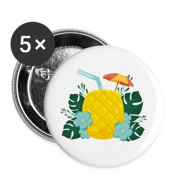 Ananas Drink - Tropischer Cocktail Sommer - Buttons groß 56 mm (5er Pack) - Weiß - Vorne