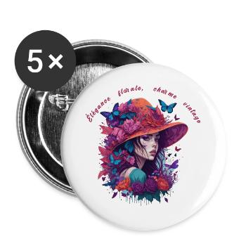 Florale Eleganz Vintage-Charme 2 - Buttons groß 56 mm (5er Pack) - Weiß - Vorne