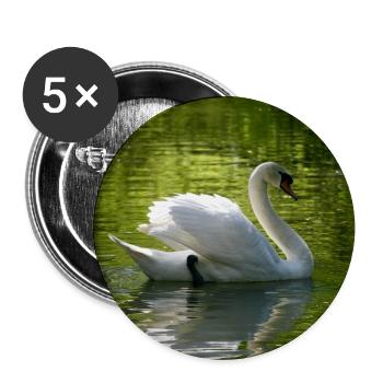 Weißer Schwan schwimmt, auf grünlichem Hintergrund - Buttons groß 56 mm (5er Pack) - Weiß - Vorne