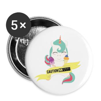 Caution Extremely Sweet - Einhorn mit Eis - Buttons groß 56 mm (5er Pack) - Weiß - Vorne