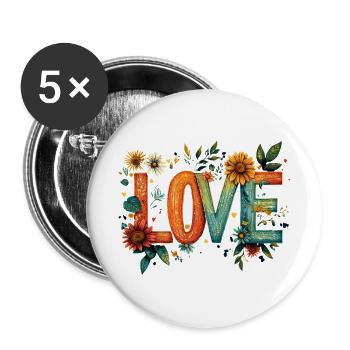 Rustikales Blumen-LOVE - Buttons groß 56 mm (5er Pack) - Weiß - Vorne