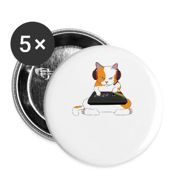 Cooles Gaming Katzen Shirt - Zocker Katze Cat Gift - Buttons groß 56 mm (5er Pack) - Weiß - Vorne