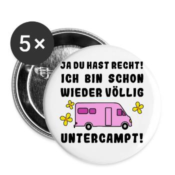 völlig untercampt womo - Buttons groß 56 mm (5er Pack) - Weiß - Vorne
