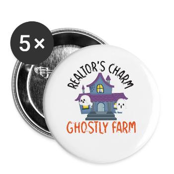 Makler-Charme Gespensterfarm Makler-Halloween - Buttons groß 56 mm (5er Pack) - Weiß - Vorne