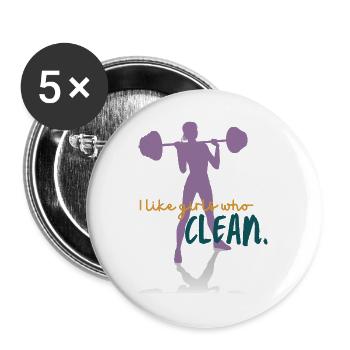 I like girls who CLEAN - Buttons groß 56 mm (5er Pack) - Weiß - Vorne
