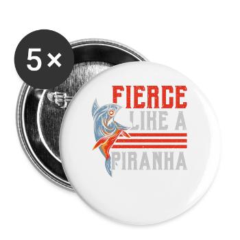 Bissig wie ein Piranha Aquarianer Aquaristik Fisch - Buttons groß 56 mm (5er Pack) - Weiß - Vorne