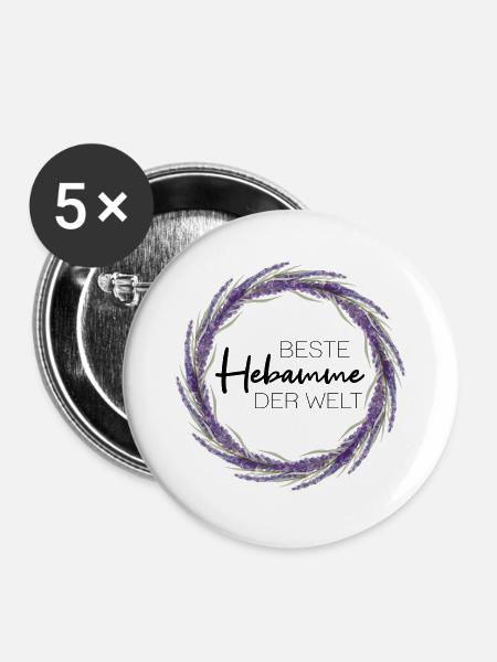 Beste Hebamme der Welt - Buttons groß 56 mm (5er Pack) - Weiß
