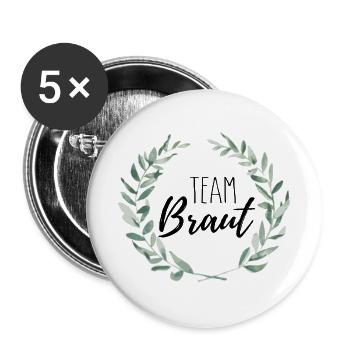 Team Braut - Buttons groß 56 mm (5er Pack) - Weiß - Vorne