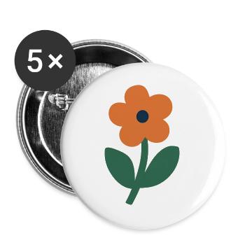 orangene Blume - Buttons groß 56 mm (5er Pack) - Weiß - Vorne