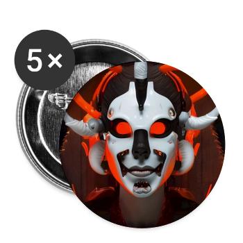 Neon Dämonenmaske Cyberlook - Buttons groß 56 mm (5er Pack) - Weiß - Vorne