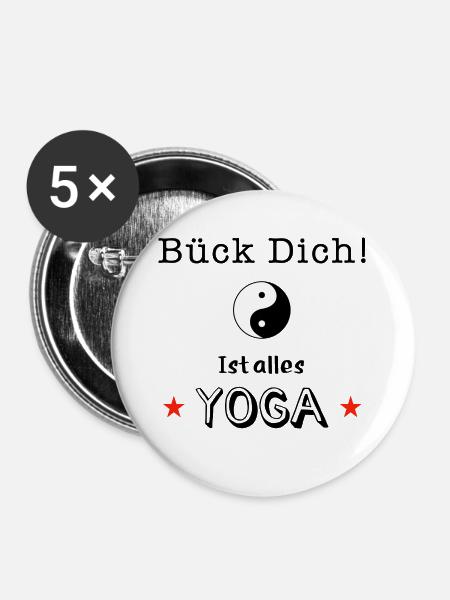 bück dich yoga - Buttons groß 56 mm (5er Pack) - Weiß