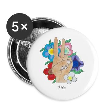 Flowery Peace – Peace-Zeichen mit Blumen - Buttons groß 56 mm (5er Pack) - Weiß - Vorne