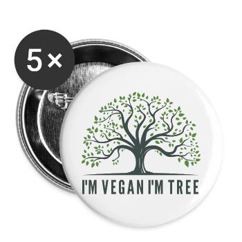 ICH BIN VEGAN I M BAUM - Buttons groß 56 mm (5er Pack) - Weiß - Vorne