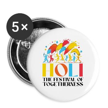 Happy Holi Grüße Hinduismus Indisches Fest - Buttons groß 56 mm (5er Pack) - Weiß - Vorne