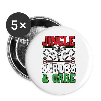 Jingle Scrubs & Care Krankenschwester Weihnachten - Buttons groß 56 mm (5er Pack) - Weiß - Vorne
