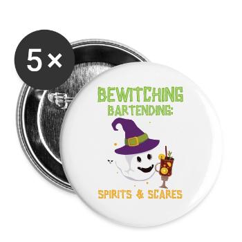Verhexendes Bartending: Geister & Schrecken Hallow - Buttons groß 56 mm (5er Pack) - Weiß - Vorne