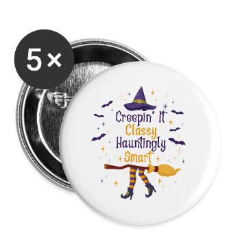 Creepin' It Classy Schaurig-schönes Halloween - Buttons groß 56 mm (5er Pack) - Weiß - Vorne
