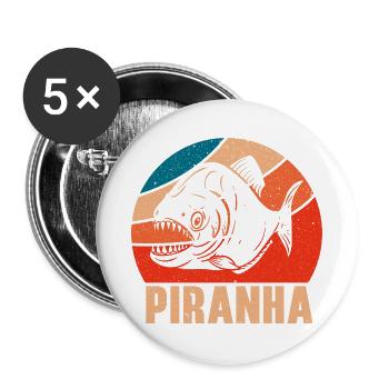 Piranha Sammler Aquarianer Aquaristik Fischhaltung - Buttons groß 56 mm (5er Pack) - Weiß - Vorne