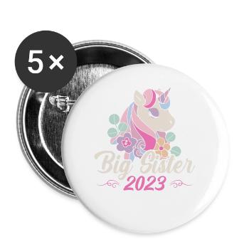 Big Sister 23 Einhorn Big Sis 23 - Buttons groß 56 mm (5er Pack) - Weiß - Vorne