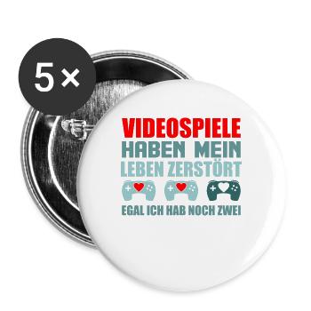 Videospiele Leben Zerstört Gamer Herzen Zocker - Buttons groß 56 mm (5er Pack) - Weiß - Vorne