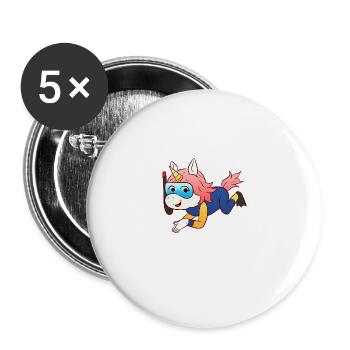 Diving Unicorn Tauchen Taucherin Einhorn - Buttons groß 56 mm (5er Pack) - Weiß - Vorne