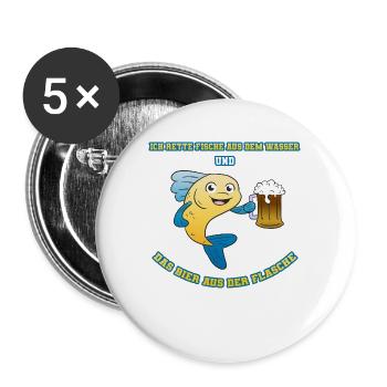 Rette Fische Bier Spruch Angler Angeln Lustig - Buttons groß 56 mm (5er Pack) - Weiß - Vorne