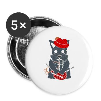 Bagpipe Scottish Terrier Dudelsack Schotte - Buttons groß 56 mm (5er Pack) - Weiß - Vorne