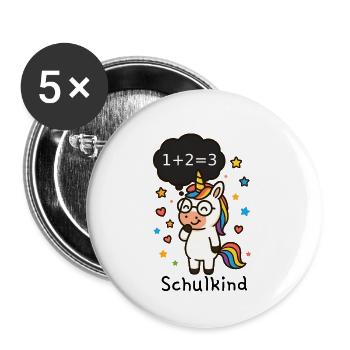 schulkind einhorn - Buttons groß 56 mm (5er Pack) - Weiß - Vorne