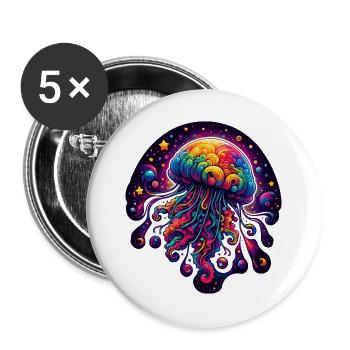 Psychedelische kosmische Qualle - Buttons groß 56 mm (5er Pack) - Weiß - Vorne