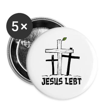 Jesus lebt - Kreuz Auferstehung Hoffnung Glaube - Buttons groß 56 mm (5er Pack) - Weiß - Vorne