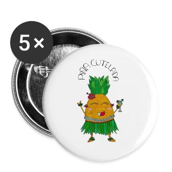 PiñaCutelada – süße Ananas mit Mocktail - Buttons groß 56 mm (5er Pack) - Weiß - Vorne