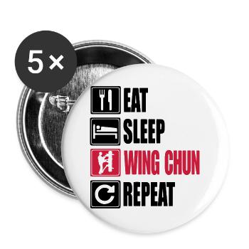 Eat-Sleep-WingChun-Repeat - Buttons groß 56 mm (5er Pack) - Weiß - Vorne