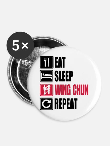 Eat-Sleep-WingChun-Repeat - Buttons groß 56 mm (5er Pack) - Weiß