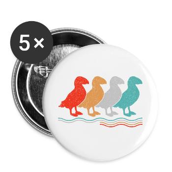 Puffin Papageitaucher Retro Papageientaucher Motiv - Buttons groß 56 mm (5er Pack) - Weiß - Vorne