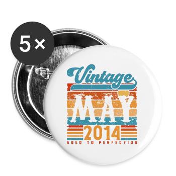 Mai 2014, Vintage-Geburtstagsgeschenk Mai 2014. - Buttons groß 56 mm (5er Pack) - Weiß - Vorne