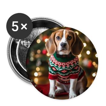 Weihnachtsbeagle im festlichen Strickpullover - Buttons groß 56 mm (5er Pack) - Weiß - Vorne