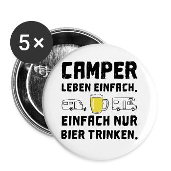 camper leben einfach bier trinken - Buttons groß 56 mm (5er Pack) - Weiß - Vorne
