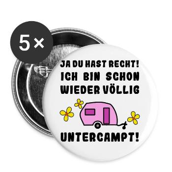 völlig untercampt wohnwagen - Buttons groß 56 mm (5er Pack) - Weiß - Vorne